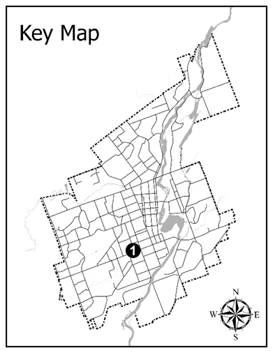 key map of City with a number 1 in the area of the address