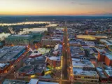 Aerial view of central Peterborough facing south