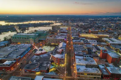 Aerial view of central Peterborough facing south