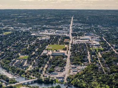 Aerial image of Lansdowne Street West corridor