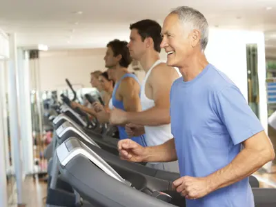 Adults of all ages on treadmills