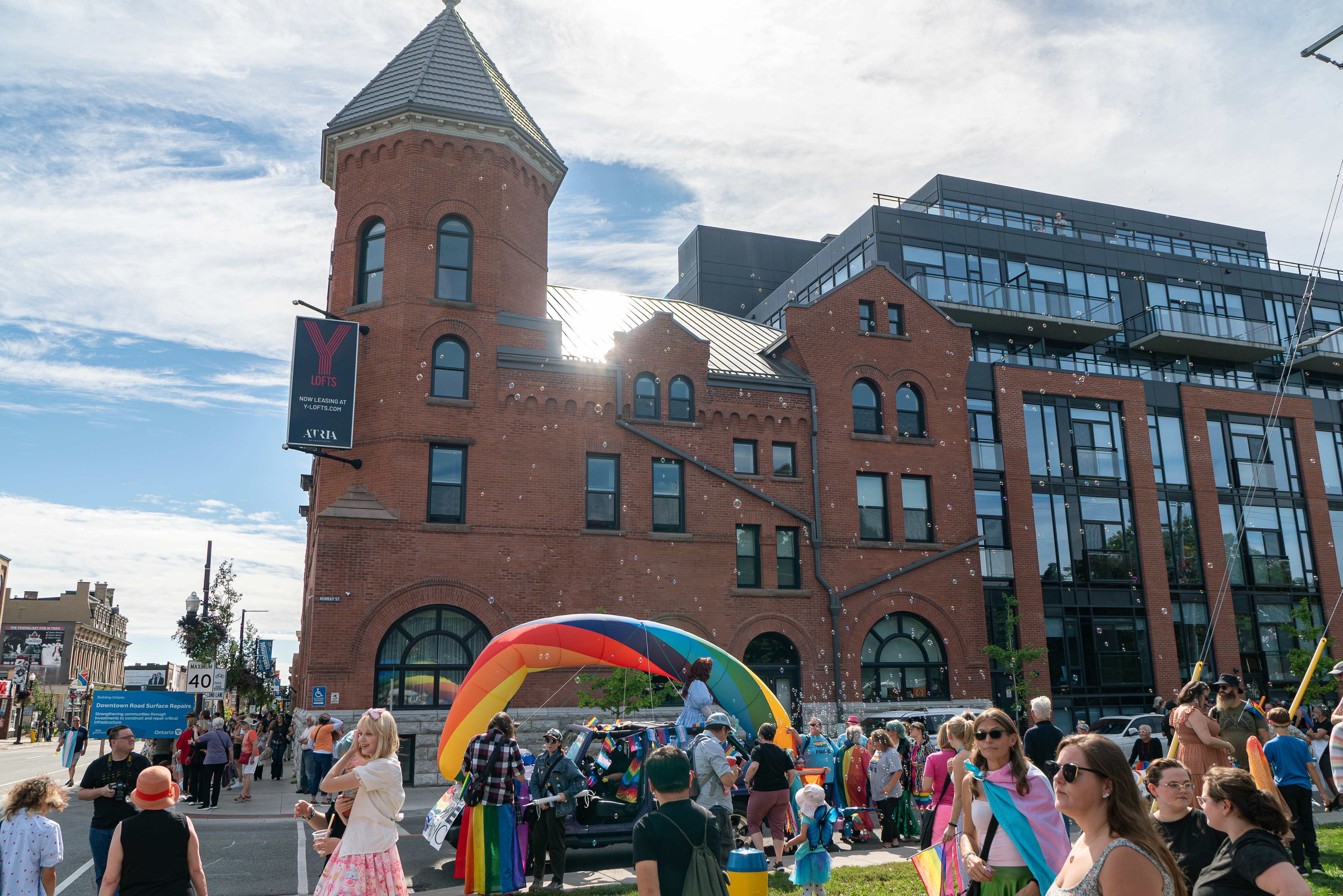 People gathered near City Hall for Pride Parade