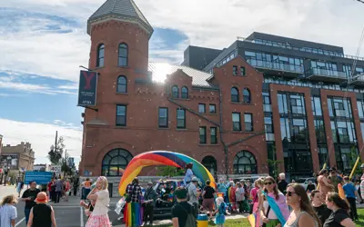 People gathered near City Hall for Pride Parade
