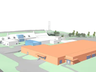 Architectural rendering of proposed building and existing building from back of property facing Lansdowne Street