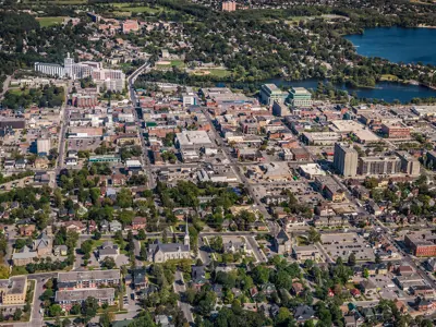 Aerial view of central Peterborough