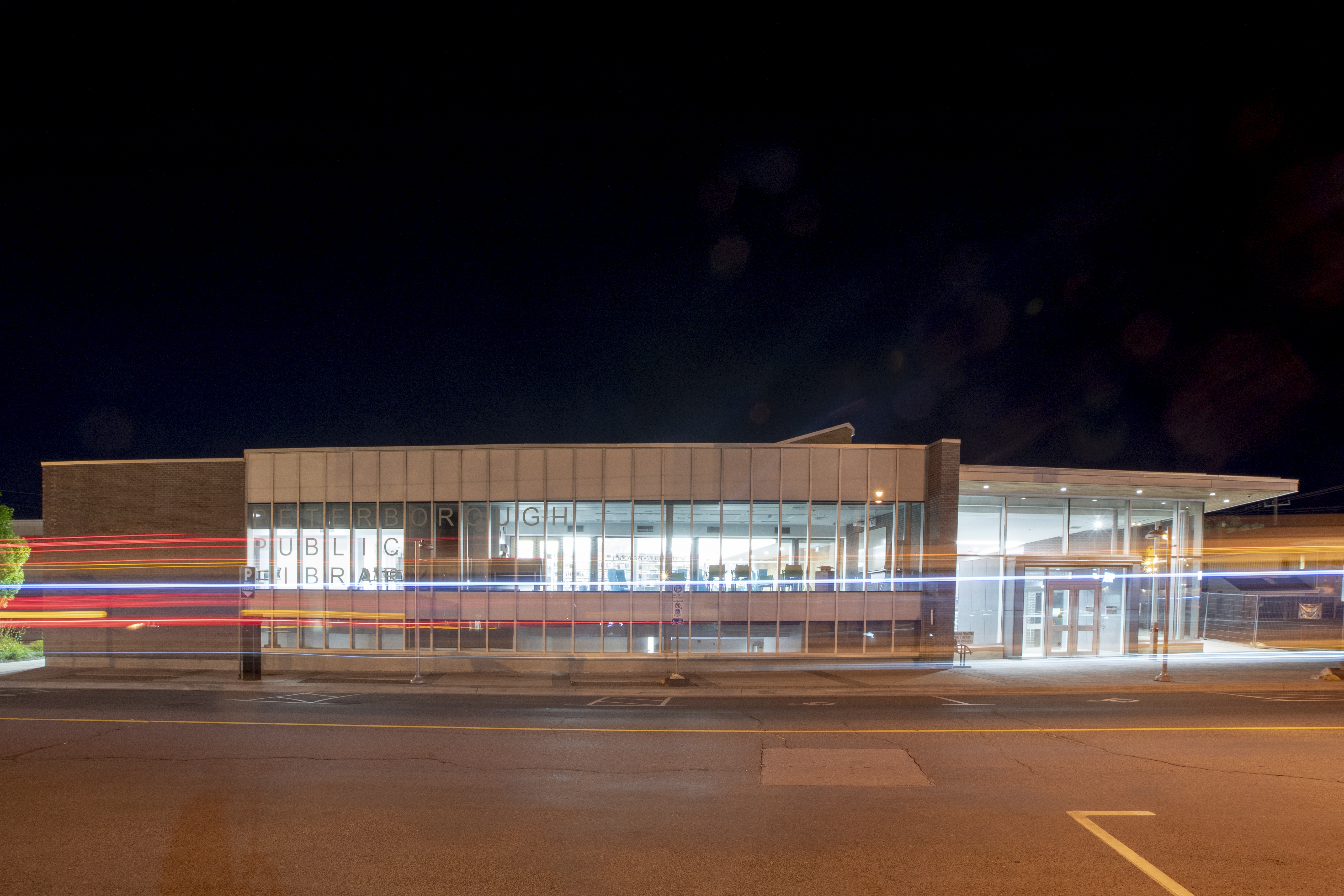Exterior of library building at night