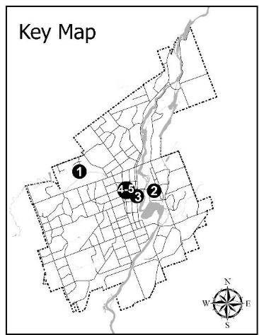 Key map of City with locations of properties marked