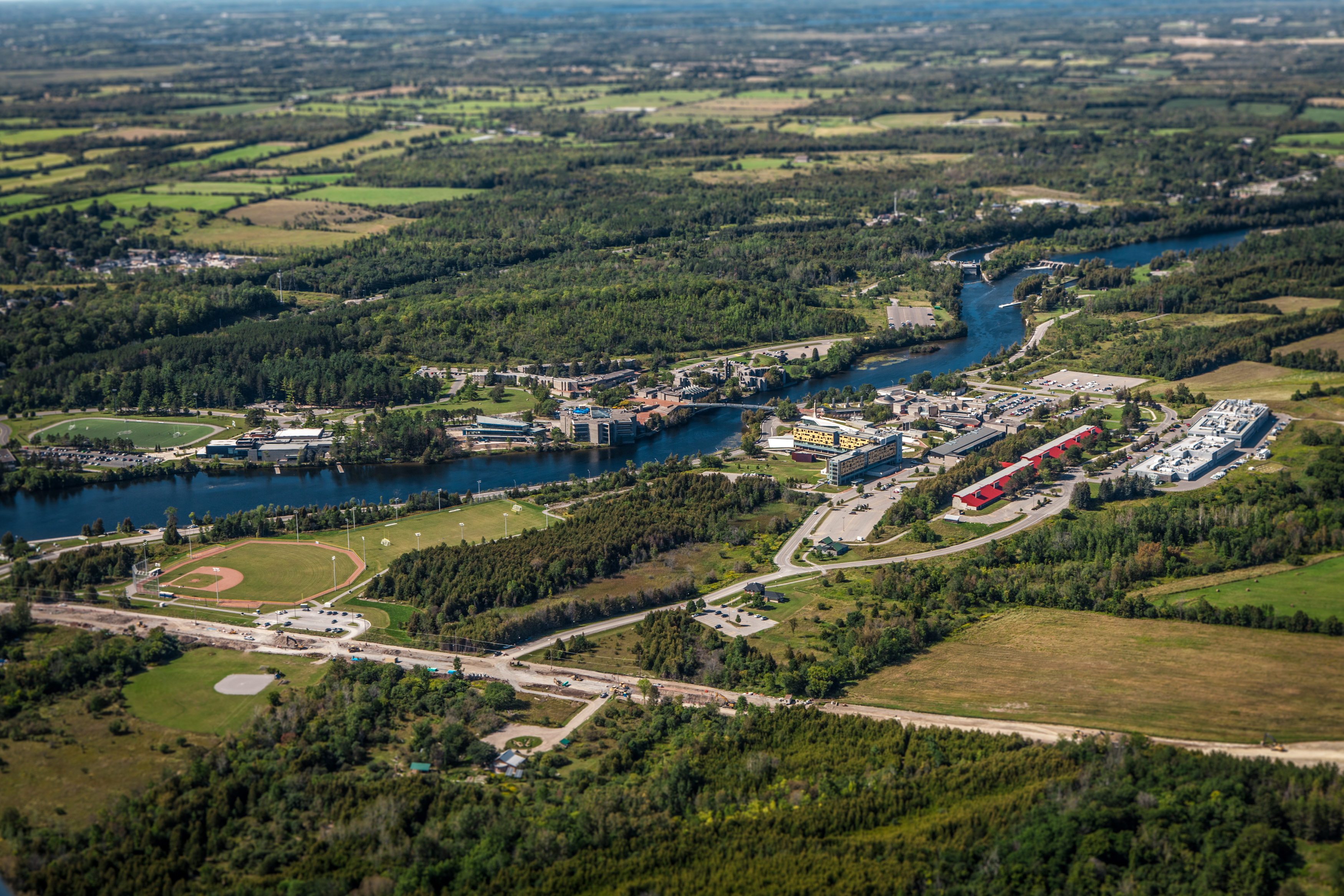 Aerial view of landscape in Peterborough and Trent University