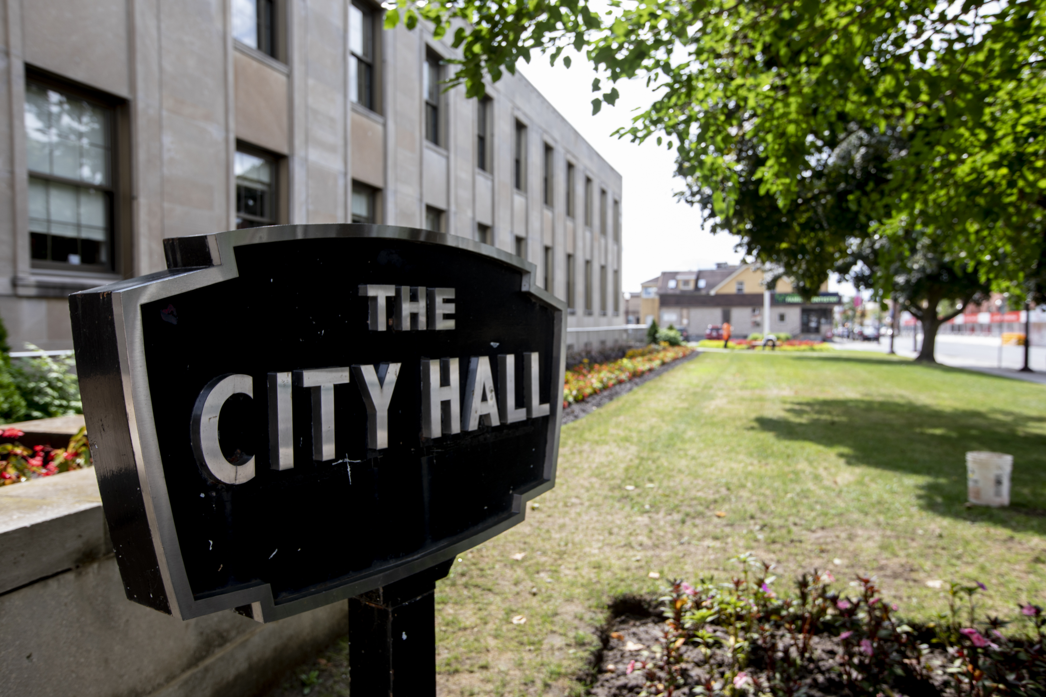 Front exterior City Hall with sign