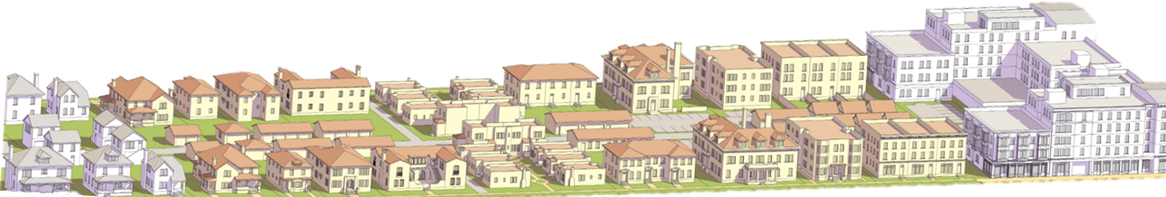 Illustration of low, medium and high density housing examples