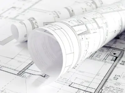 Close up of architectural drawing plans