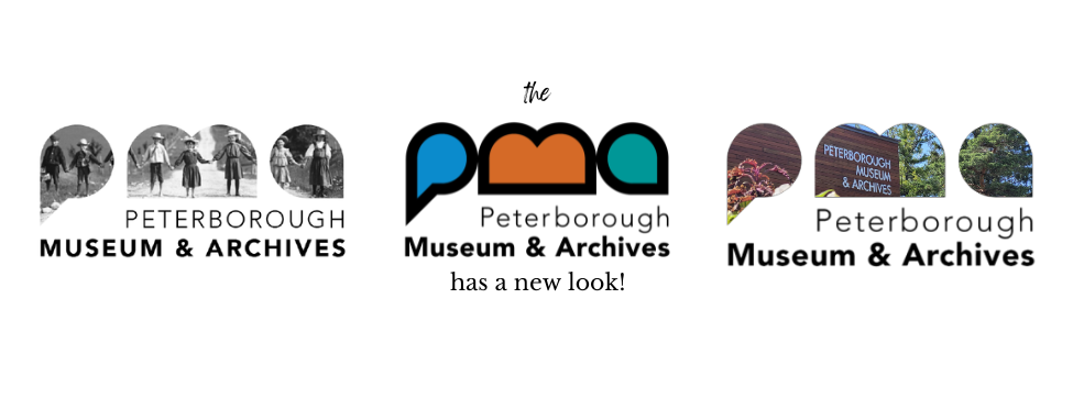 Three versions of the logo which can use the space in the PMA letters for solid colours or photographs related to the museum