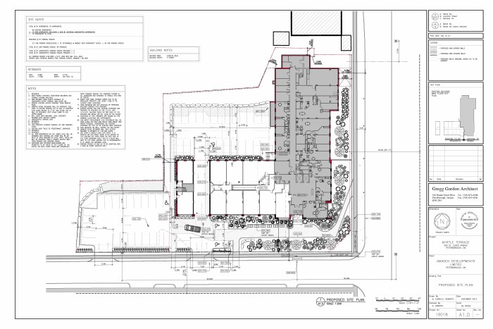 Site Plan concept plan including landscaping details, entrances, parking lot