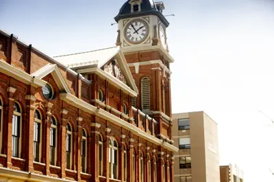 Historical building facade with clocktower
