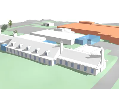 Architectural rendering of property on Lansdowne Street showing existing and proposed buildings