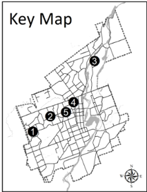 Map of the City of Peterborough with five areas marked.