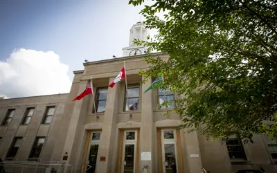 Front entrance to City Hall on a sunny day